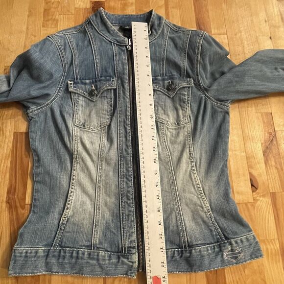 Harley-Davidson Jacket‎ Denim Full Zip Embroidered Womens M - Picture 9 of 11